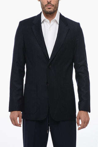 Blazer Gessato Monopetto In Lana