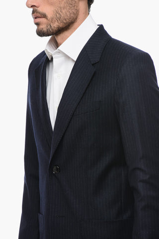 Blazer Gessato Monopetto In Lana