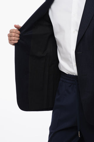 Blazer Gessato Monopetto In Lana