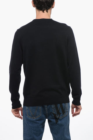 Crew Neck Wool Blend Sweater with Embroidered Logo