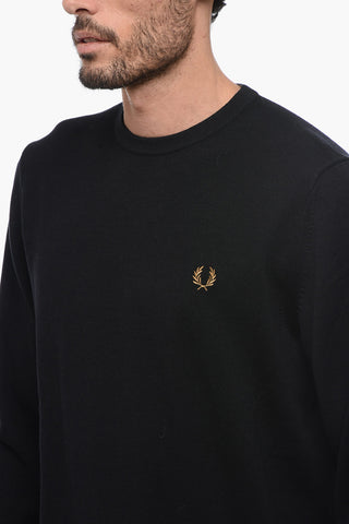Crew Neck Wool Blend Sweater with Embroidered Logo