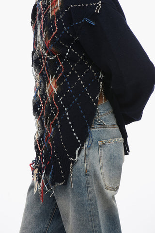 MM0 Crew Neck Wool Sweater with Distressed Design