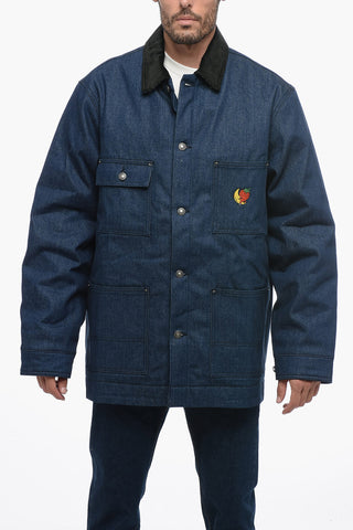 Denim Utility Jacket with Velvet Collar