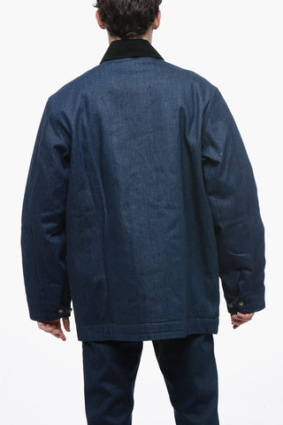 Denim Utility Jacket with Velvet Collar