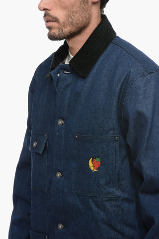 Giubbotto Utility in Denim con Colletto in Velour