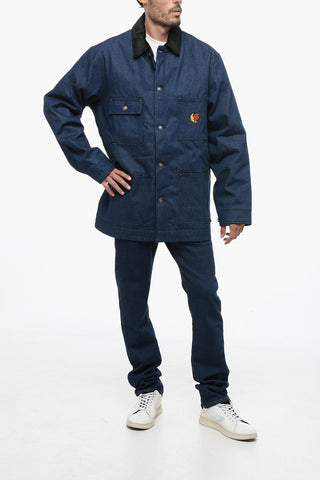 Denim Utility Jacket with Velvet Collar