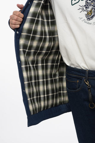 Denim Utility Jacket with Velvet Collar