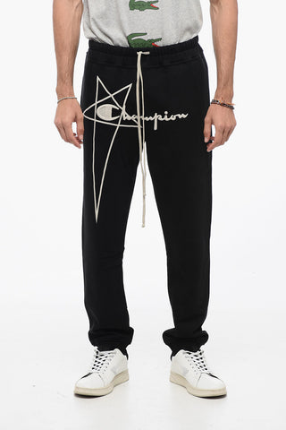 RICK OWENS x CHAMPION Brushed Cotton Sweatpants with Embroidered Logo