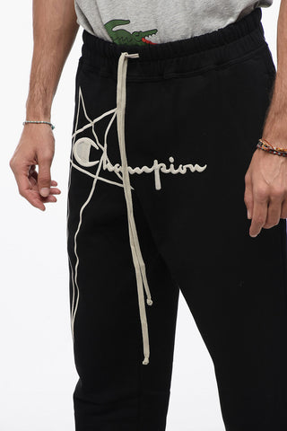 RICK OWENS x CHAMPION Brushed Cotton Sweatpants with Embroidered Logo