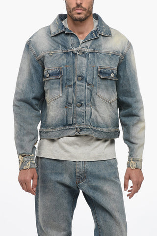 MM1 Distressed Denim Jacket with Pointed Collar