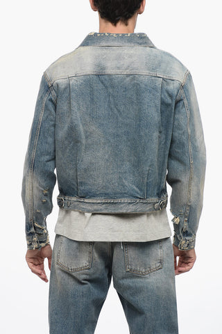 MM1 Giubbotto in Denim Distressed con Colletto a Punta