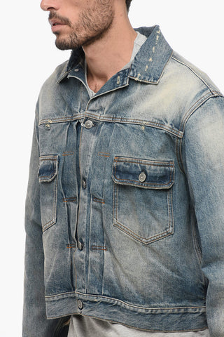 MM1 Giubbotto in Denim Distressed con Colletto a Punta