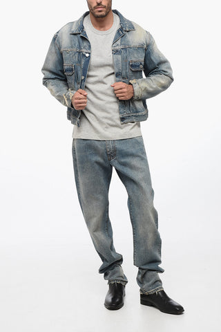 MM1 Giubbotto in Denim Distressed con Colletto a Punta