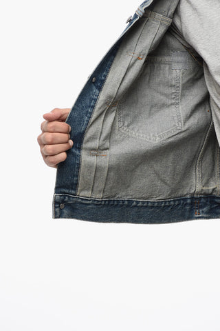 MM1 Giubbotto in Denim Distressed con Colletto a Punta