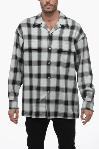 Camicia Bowling in Lana Vergine con Motivo Tartan