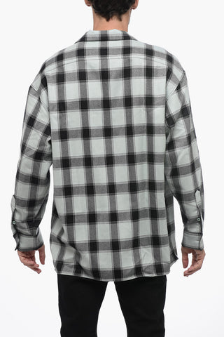 Camicia Bowling in Lana Vergine con Motivo Tartan
