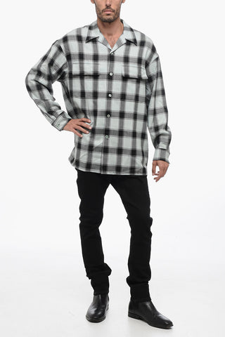 Camicia Bowling in Lana Vergine con Motivo Tartan