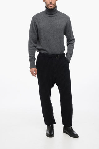 Pantaloni in Lana a Righe con Cintura