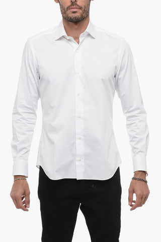 Camicia in Popeline di Cotone a Tinta Unita con Collo Francese