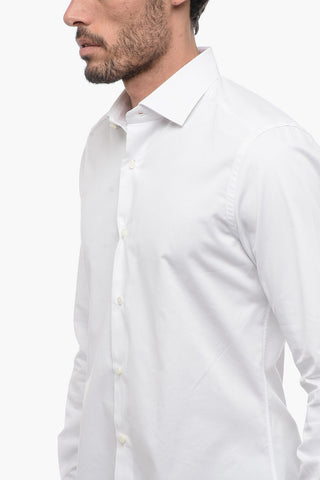 Camicia in Popeline di Cotone a Tinta Unita con Collo Francese