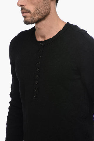 Creased-effect Wool Sweater with Raw Cut Detail