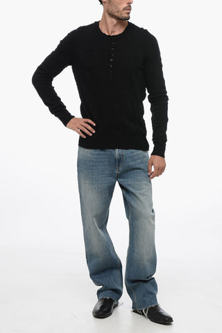 Creased-effect Wool Sweater with Raw Cut Detail