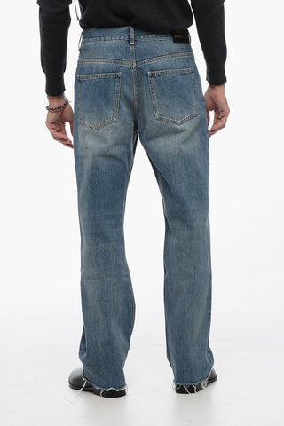 Stone-washed Denims with Fringed Hem
