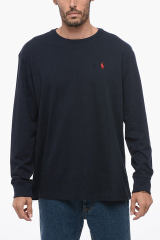 T-Shirt Girocollo a Maniche Lunghe in Cotone