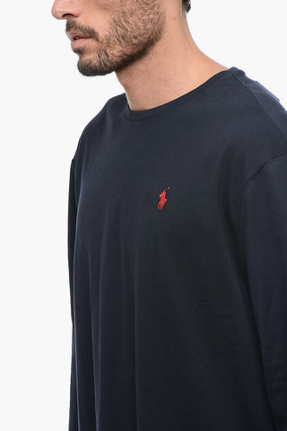 T-Shirt Girocollo a Maniche Lunghe in Cotone