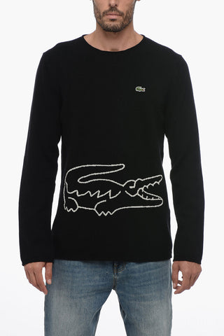 LACOSTE X CDG Crew Neck Wool Sweater with Jacquard Logo