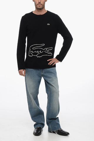 LACOSTE X CDG Crew Neck Wool Sweater with Jacquard Logo