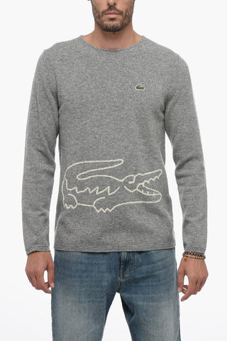 LACOSTE X CDG Crew Neck Wool Sweater with Jacquard Logo