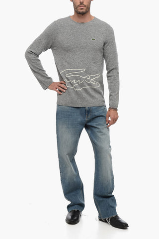 LACOSTE X CDG Crew Neck Wool Sweater with Jacquard Logo