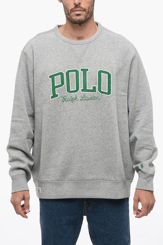 Crew Neck Sweatshirt with Corduroy Logo Patches