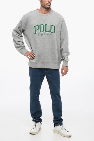 Crew Neck Sweatshirt with Corduroy Logo Patches
