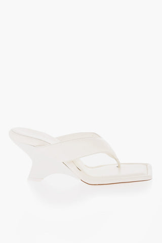 Sandali Infradito In Pelle con Zeppa 9cm