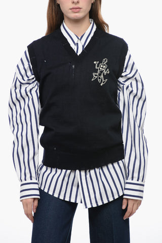 MM1 Distressed Wool Vest with Contrasting Embroidery