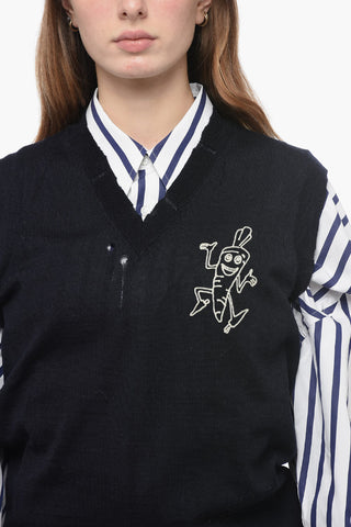 MM1 Distressed Wool Vest with Contrasting Embroidery