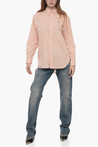 Camicia Button-Down in Tinta Unita con Logo Ricamato