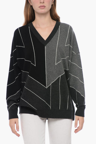 Virgin Wool Oversized Sweater with Geometric Motif
