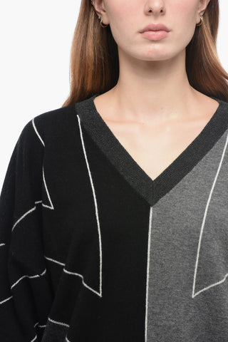 Virgin Wool Oversized Sweater with Geometric Motif