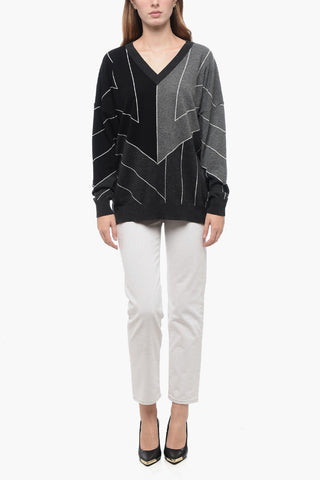 Virgin Wool Oversized Sweater with Geometric Motif