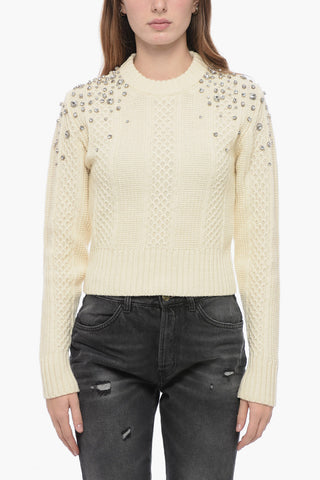 Aran Wool Pullover with Rhinestones
