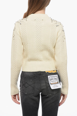 Aran Wool Pullover with Rhinestones