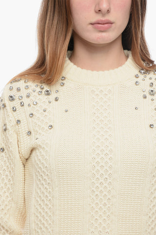 Aran Wool Pullover with Rhinestones