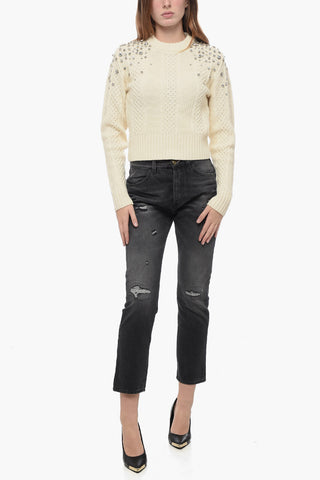 Aran Wool Pullover with Rhinestones
