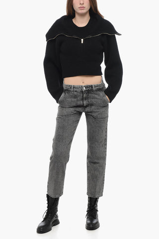 Double Layer Cropped Pullover with Turtleneck