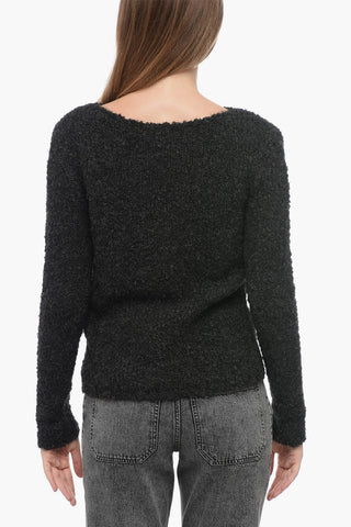 Pullover in Lana Bouclè con Ampia Scollatura