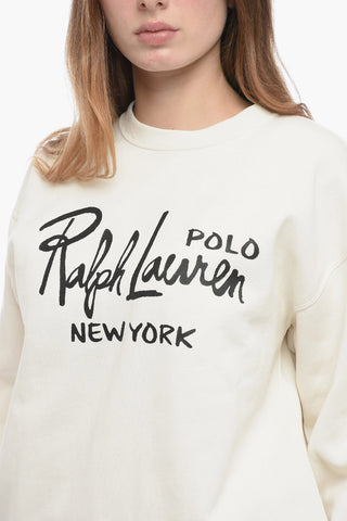 Crew Neck Fleece Cotton Sweatshirt with Print