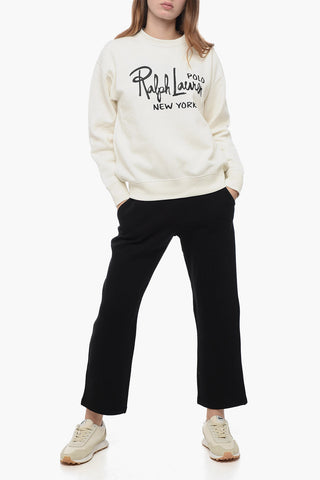 Crew Neck Fleece Cotton Sweatshirt with Print